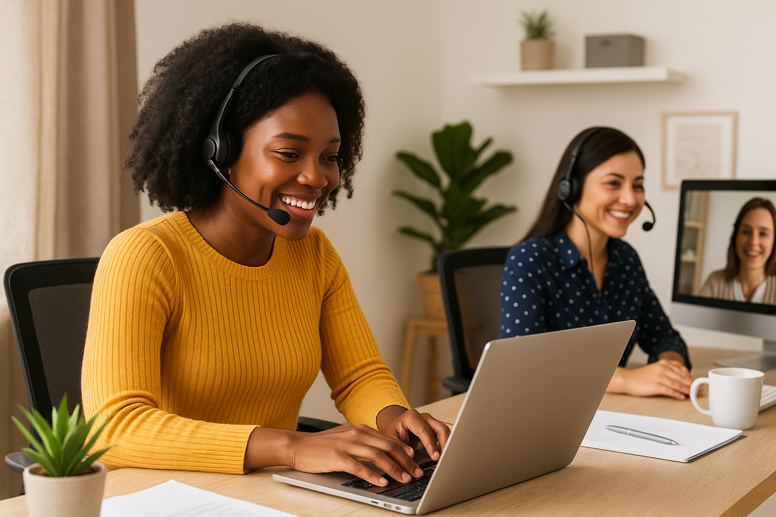 Veteran transitioning to remote work at a desk with a laptop and headset